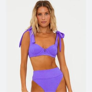 Beach Riot Periwinkle Textured Tie-Shoulder Bikini Top